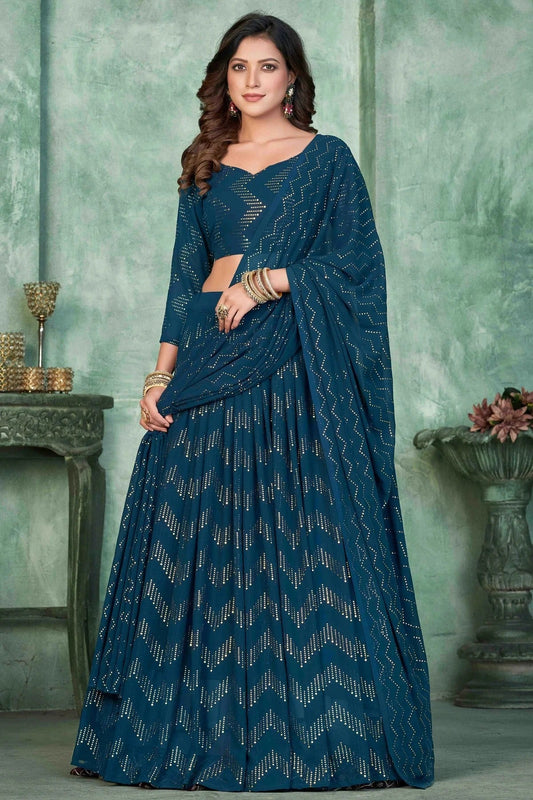 Teal Colour Georgette Semi Stitched Lehenga Choli LC1170048