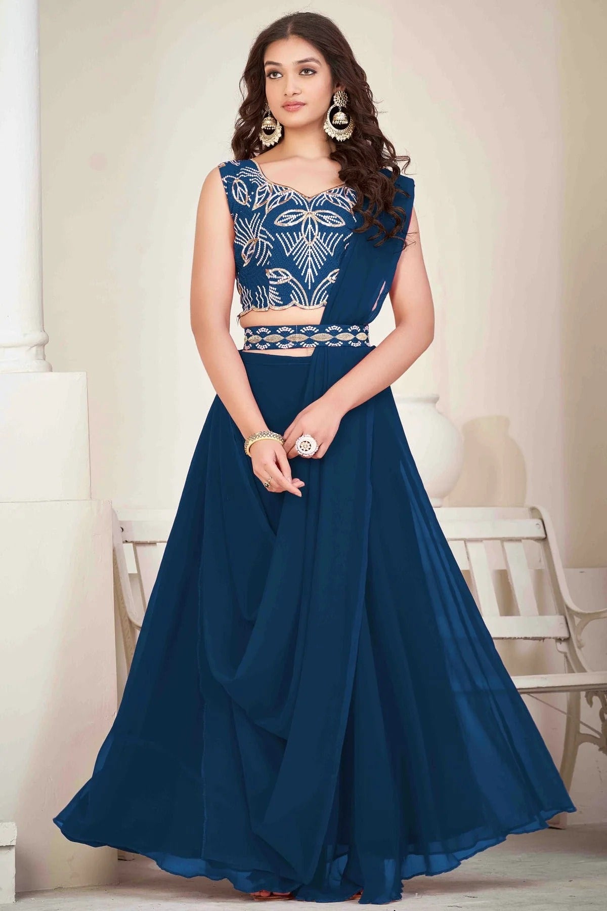 Teal Colour Georgette Semi Stitched Lehenga Choli LC1170050 A