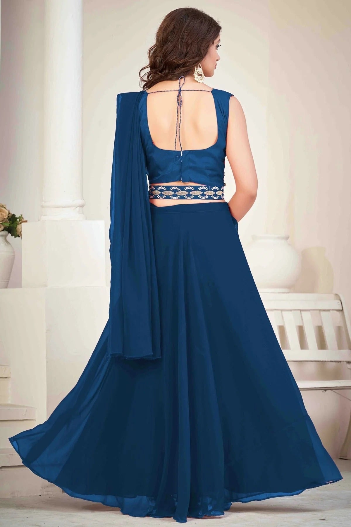 Teal Colour Georgette Semi Stitched Lehenga Choli LC1170050 B