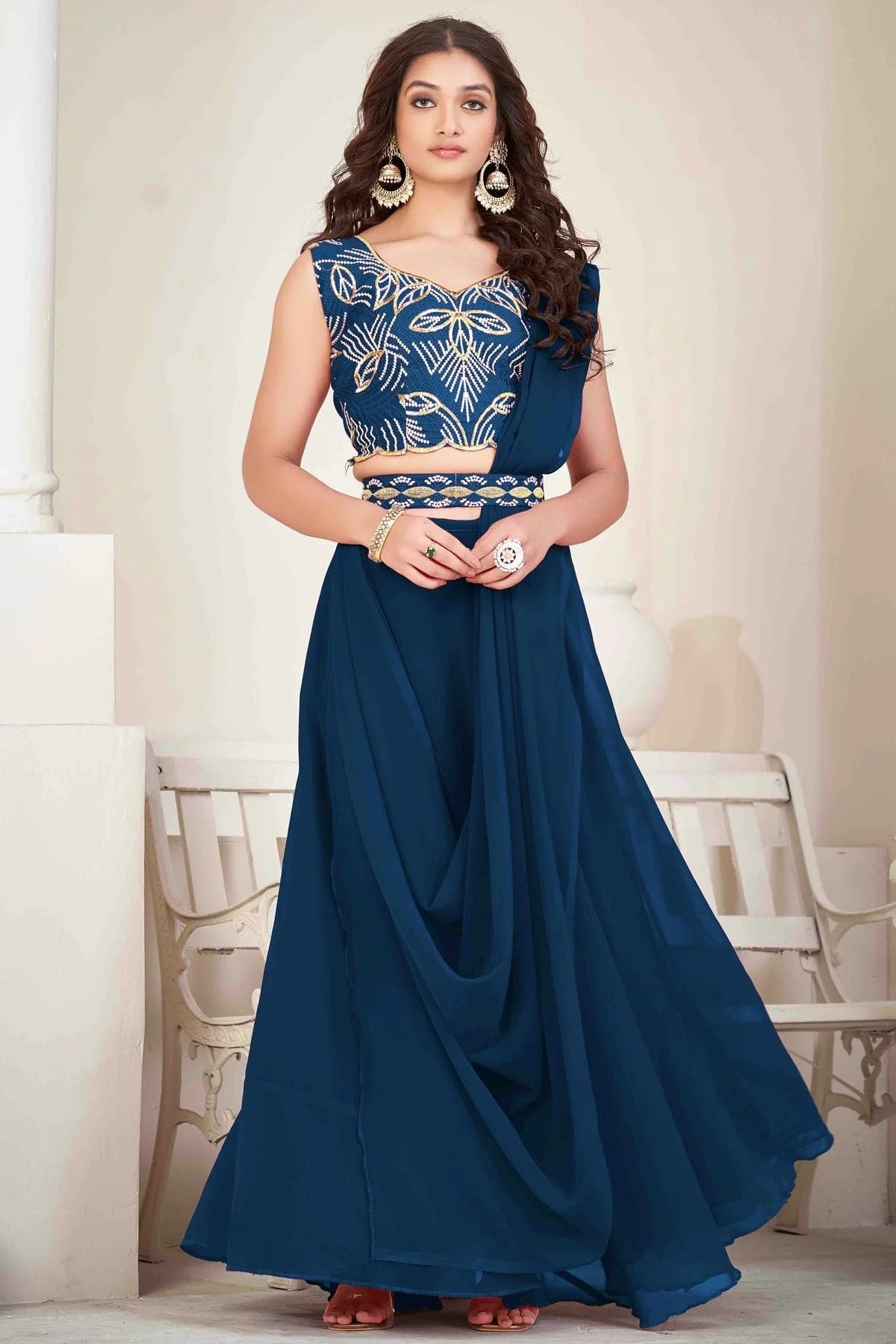 Teal Colour Georgette Semi Stitched Lehenga Choli LC1170050