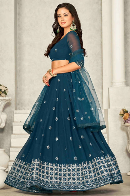 Teal Colour Georgette Semi Stitched Lehenga Choli LC1170071 A