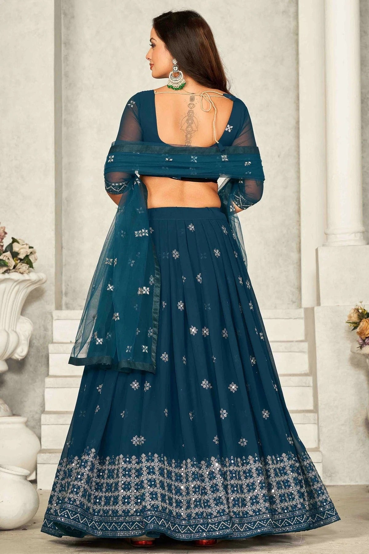 Teal Colour Georgette Semi Stitched Lehenga Choli LC1170071 B