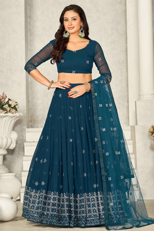 Teal Colour Georgette Semi Stitched Lehenga Choli LC1170071