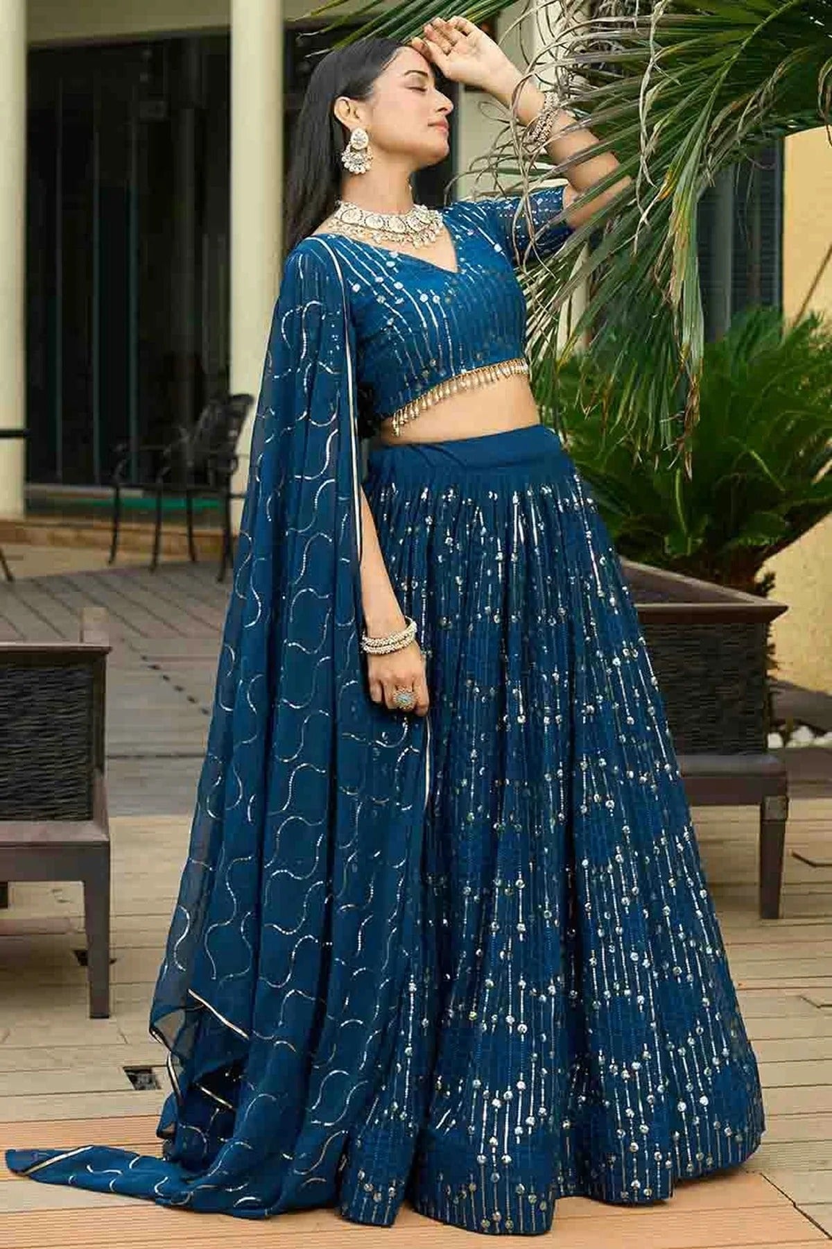 Teal Colour Georgette Semi Stitched Lehenga Choli LC1170085 A