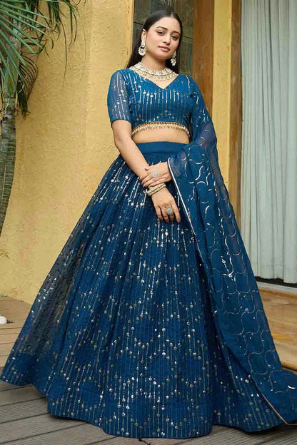 Teal Colour Georgette Semi Stitched Lehenga Choli LC1170085