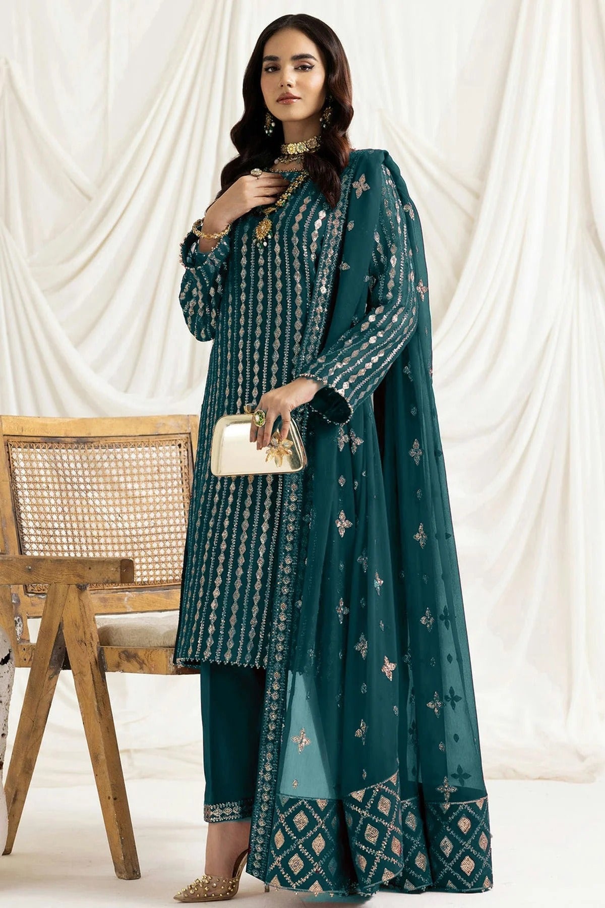 Teal Colour Georgette Semi Stitched Pakistani Suit SM1250198 A