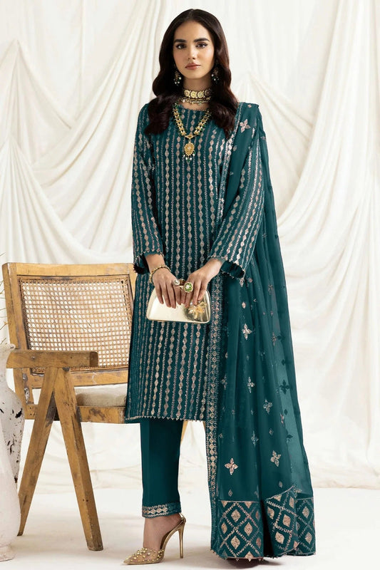 Teal Colour Georgette Semi Stitched Pakistani Suit SM1250198