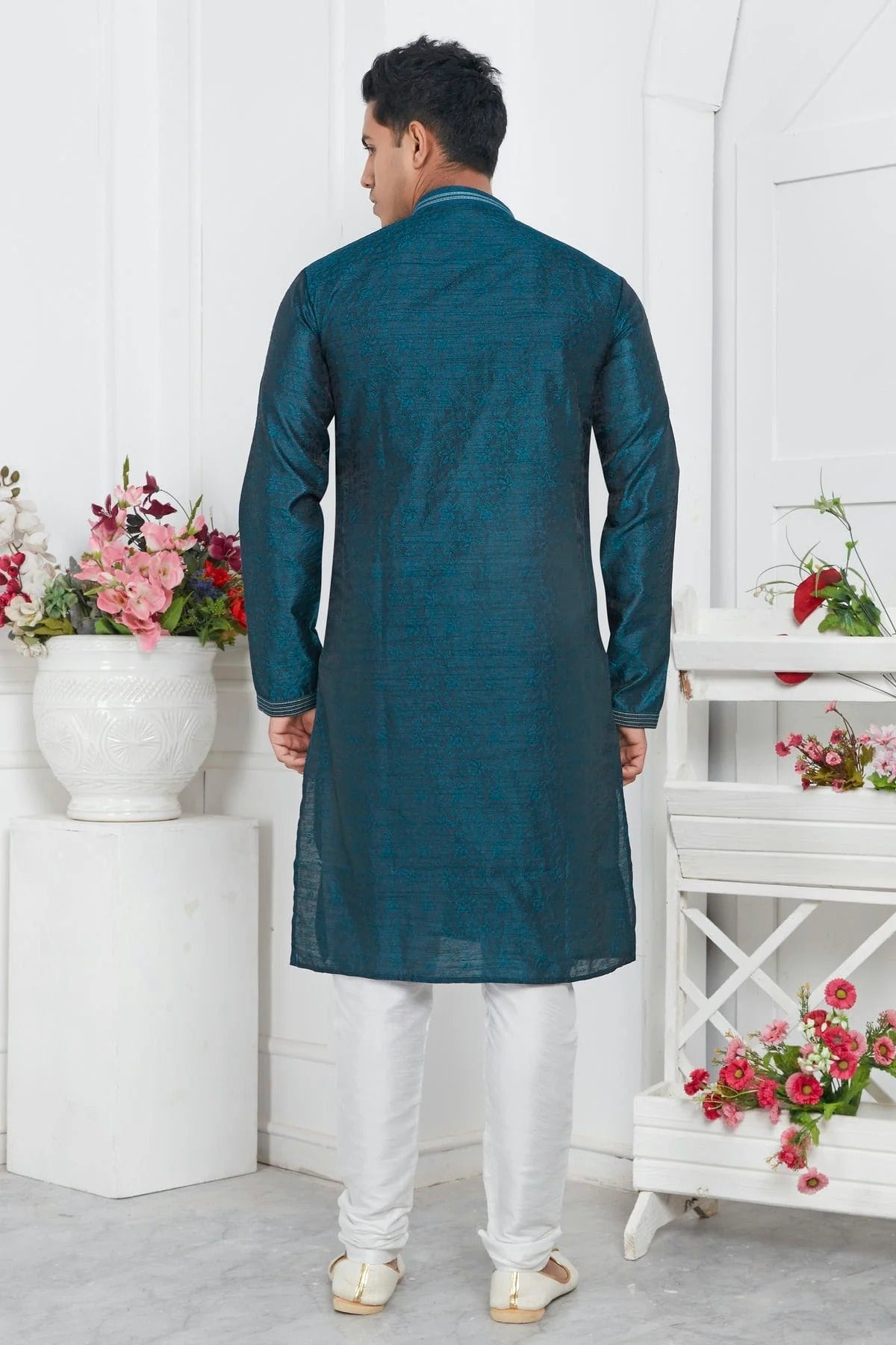 Teal Colour Jacquard Silk Brocade Kurta Pajama KP1230214 B