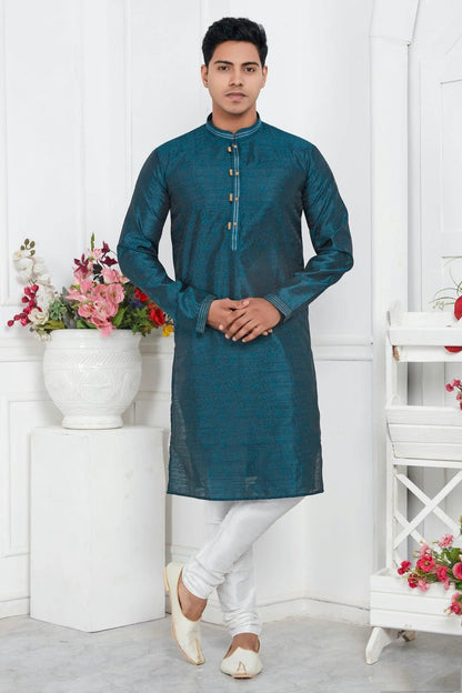 Teal Colour Jacquard Silk Brocade Kurta Pajama KP1230214