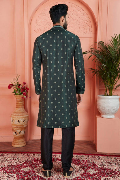 Teal Colour Jacquard Silk Brocade Kurta Pajama KP1230239 B