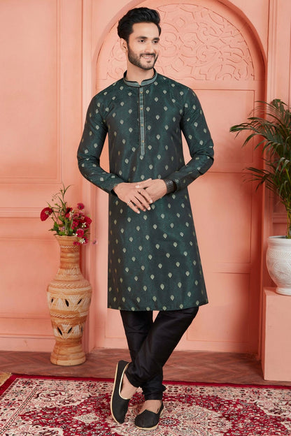 Teal Colour Jacquard Silk Brocade Kurta Pajama KP1230239