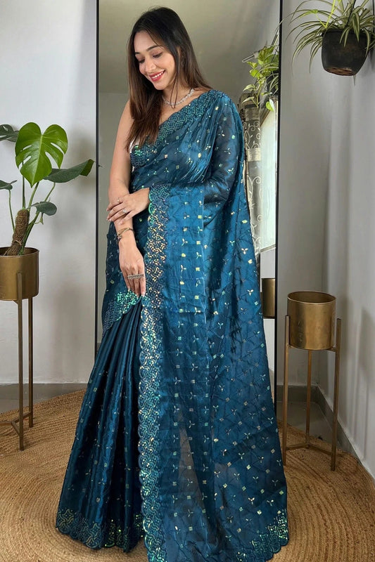 Teal Colour Jimmy Choo Designer Saree SD1111755
