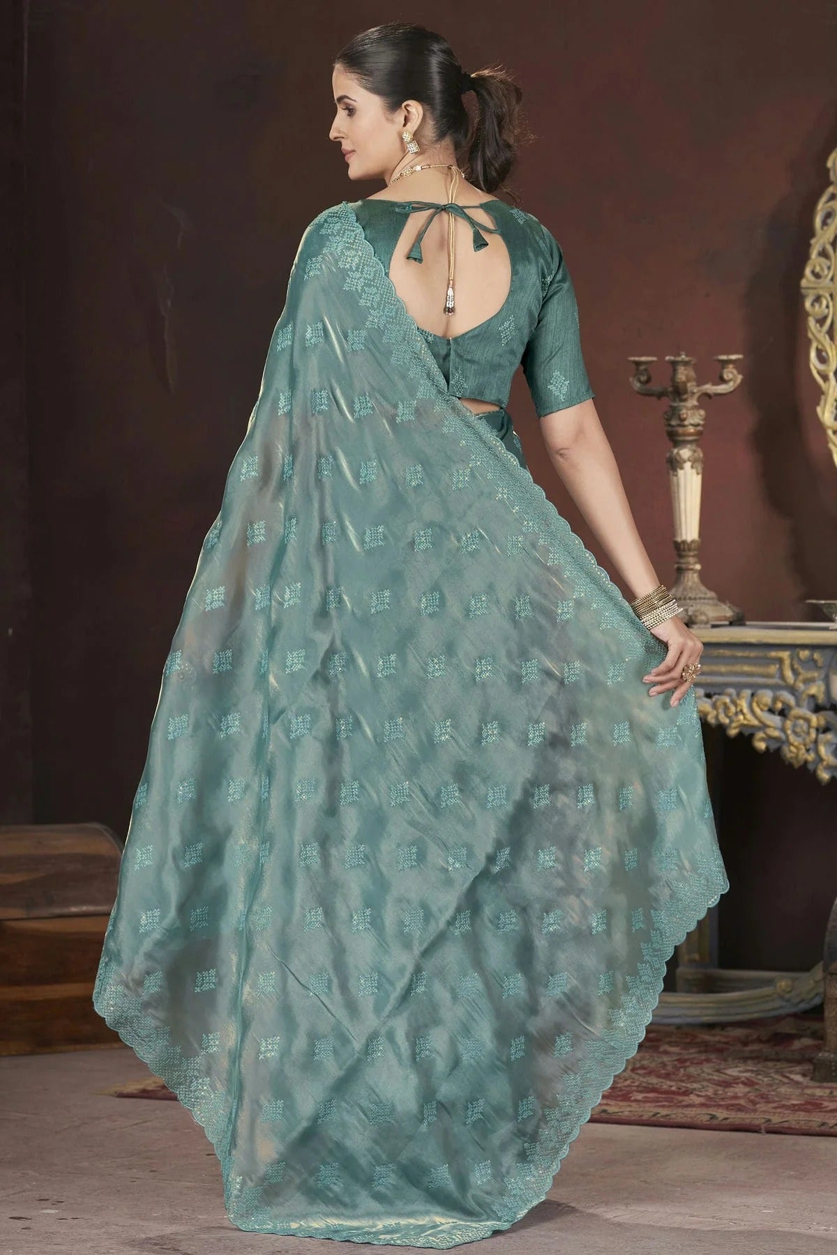 Teal Colour Jimmy Choo Designer Saree SD1112580 A
