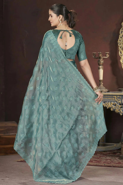 Teal Colour Jimmy Choo Designer Saree SD1112580 A
