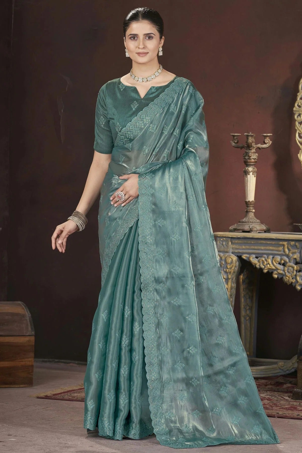 Teal Colour Jimmy Choo Designer Saree SD1112580