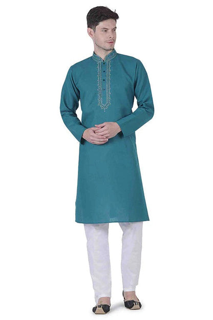 Teal Colour Kurta Pajama In Linen Texture Cotton KP1210146 A