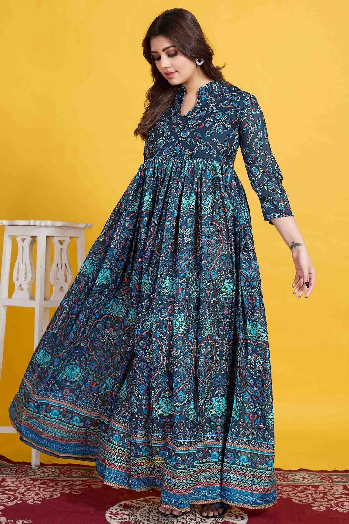 Teal Colour Muslin Stitched Anarkali Suit SS1140955 A