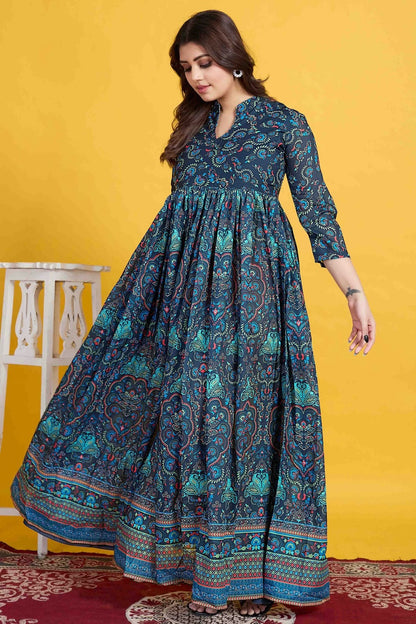 Teal Colour Muslin Stitched Anarkali Suit SS1140955 A