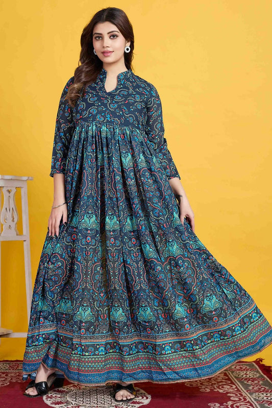 Teal Colour Muslin Stitched Anarkali Suit SS1140955