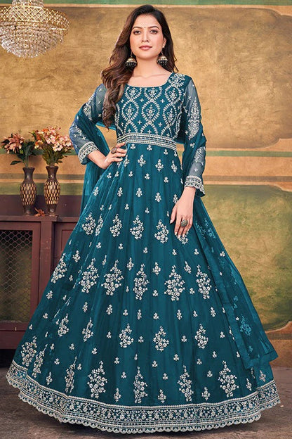 Teal Colour Net Anarkali Suit SM1050389 A