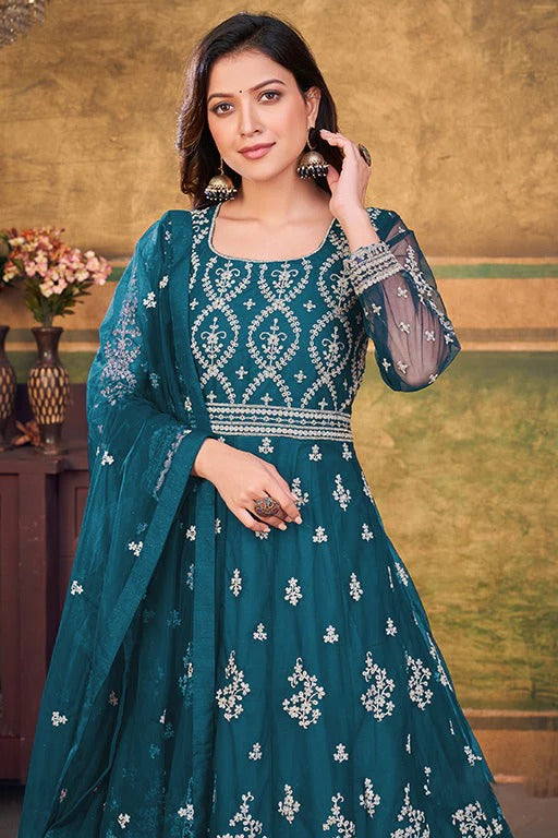 Teal Colour Net Anarkali Suit SM1050389 B