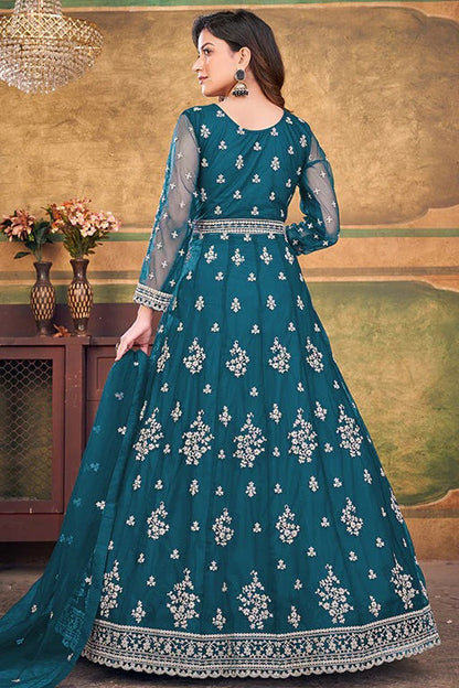 Teal Colour Net Anarkali Suit SM1050389 C