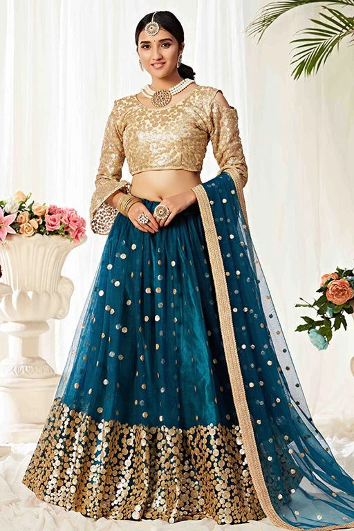 Teal Colour Net Designer Lehenga Choli LC1240001