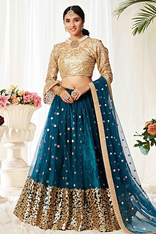Teal Colour Net Designer Lehenga Choli LC1240009