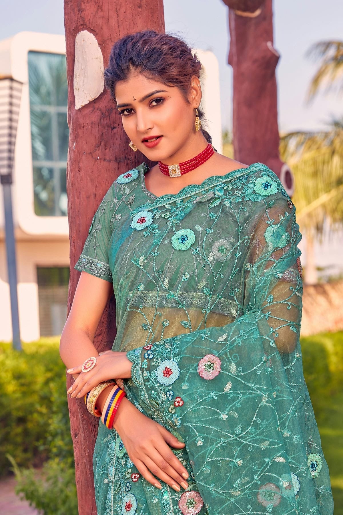 Teal Colour Net Designer Saree LC1121359 A