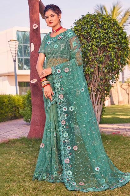 Teal Colour Net Designer Saree LC1121359