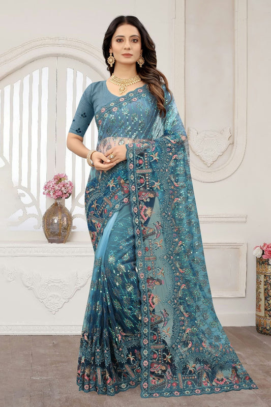 Teal Colour Net Designer Saree LC1121364