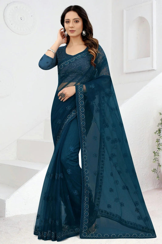 Teal Colour Net Designer Saree LC1121467