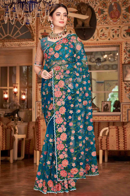 Teal Colour Net Designer Saree SD1090528