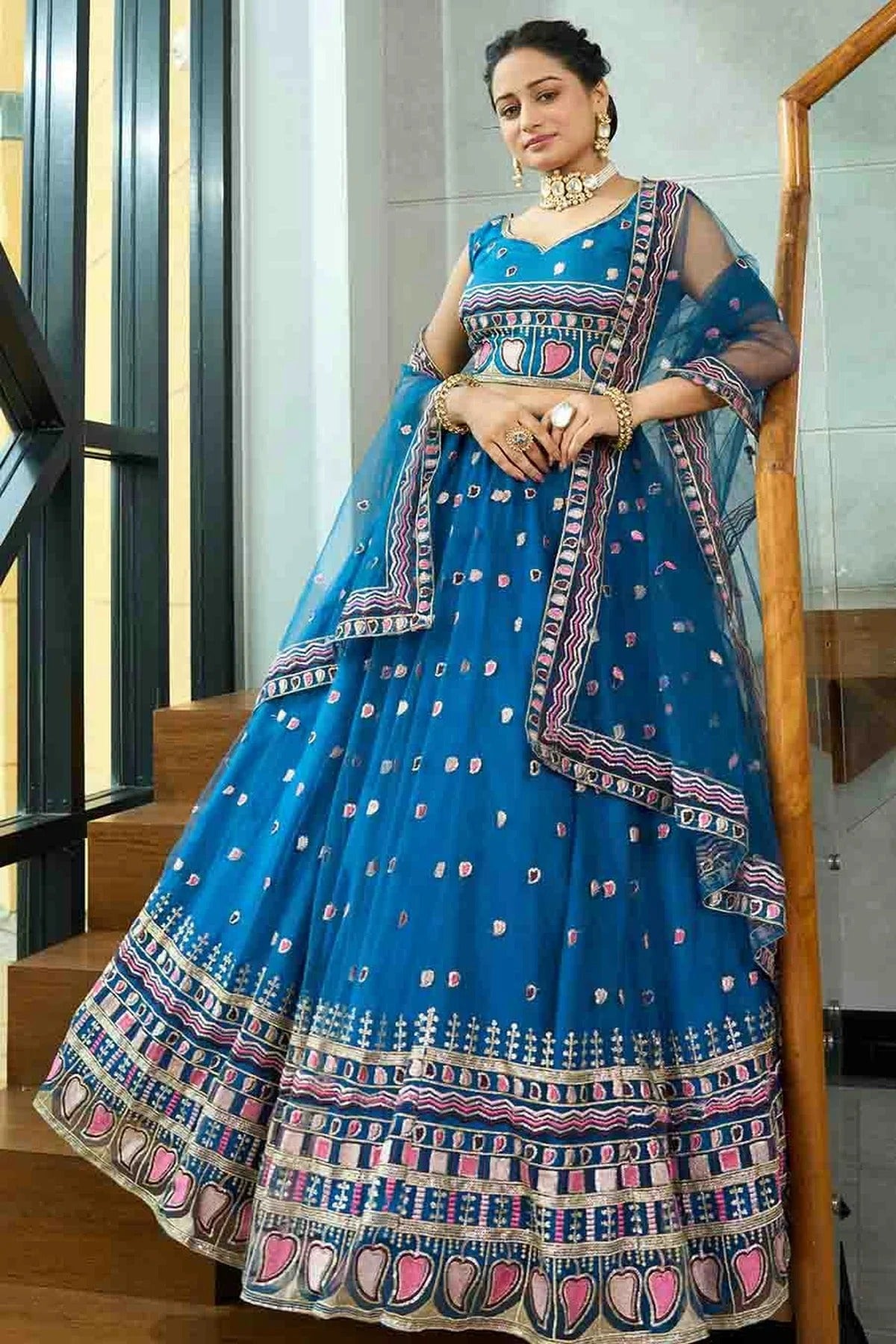 Teal Colour Net Semi Stitched Lehenga Choli LC1170093 A