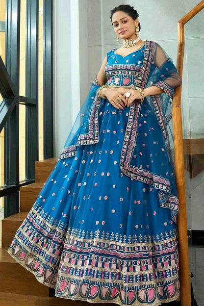 Teal Colour Net Semi Stitched Lehenga Choli LC1170093 A