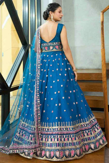 Teal Colour Net Semi Stitched Lehenga Choli LC1170093 B