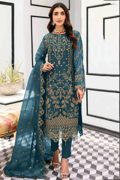 Teal Colour Organza Pakistani Suit SM1140853