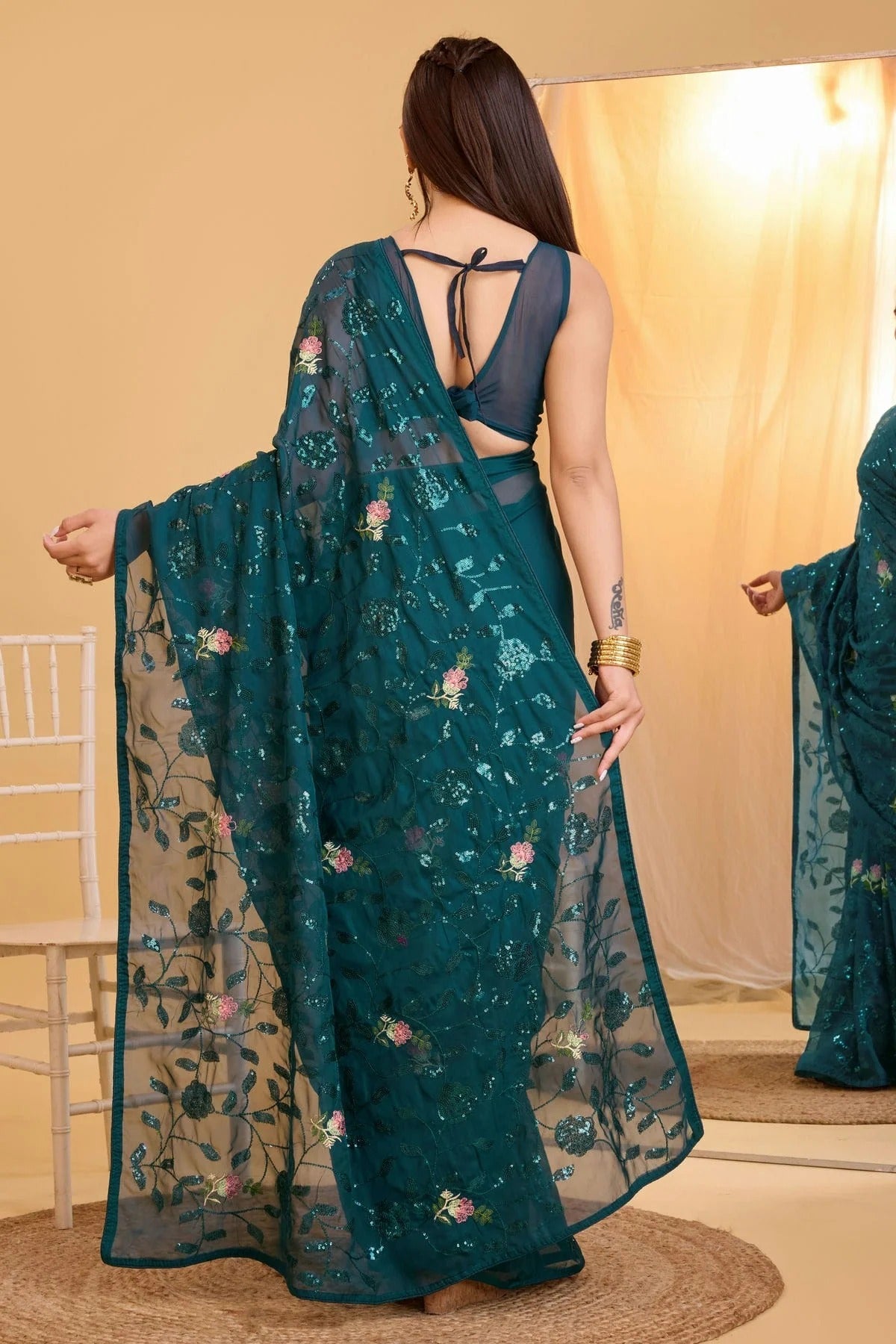 Teal Colour Organza Saree SD1110019 A