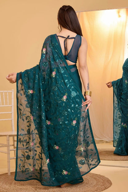 Teal Colour Organza Saree SD1110019 A