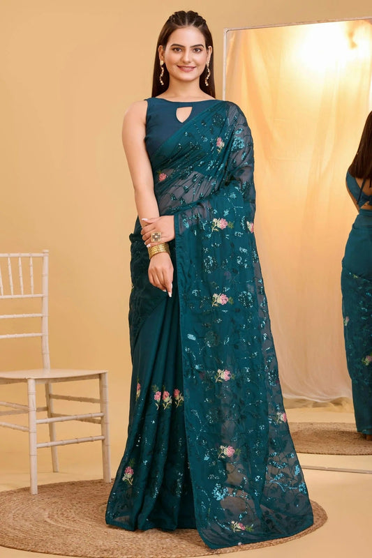 Teal Colour Organza Saree SD1110019