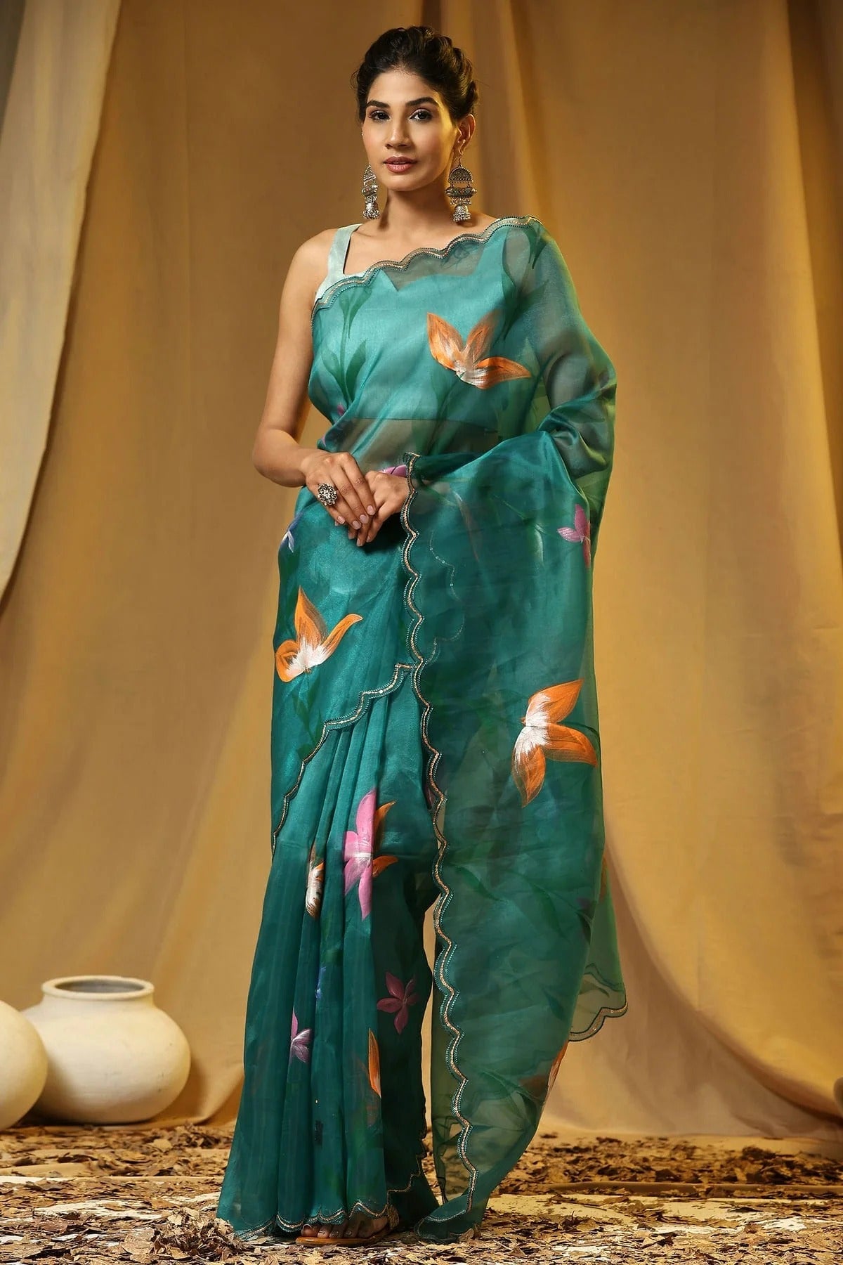 Teal Colour Organza Saree SD1110403