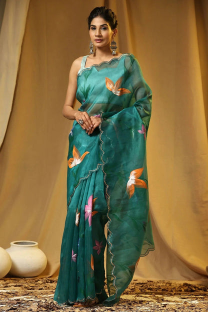 Teal Colour Organza Saree SD1110403