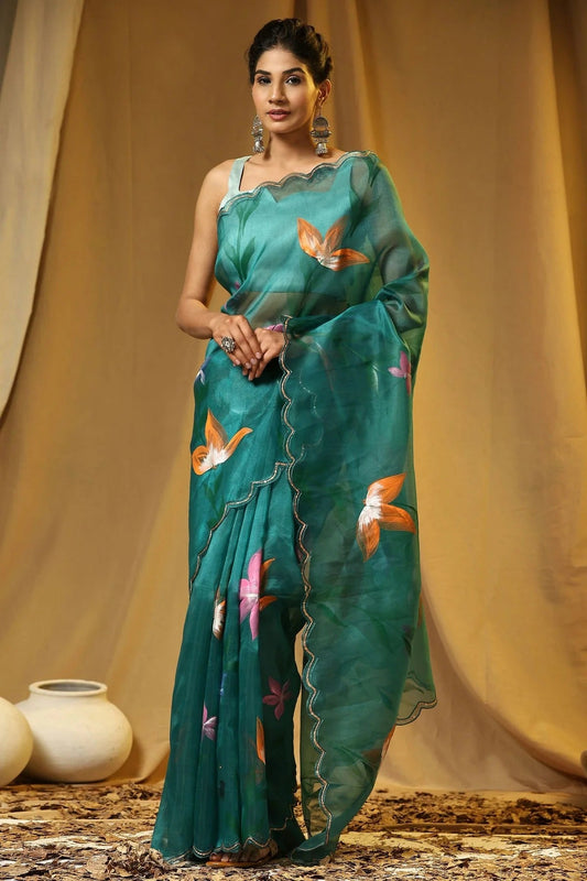 Teal Colour Organza Saree SD1110403