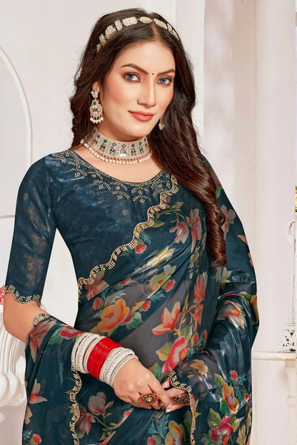 Teal Colour Organza Silk Designer Saree SD1121823 A