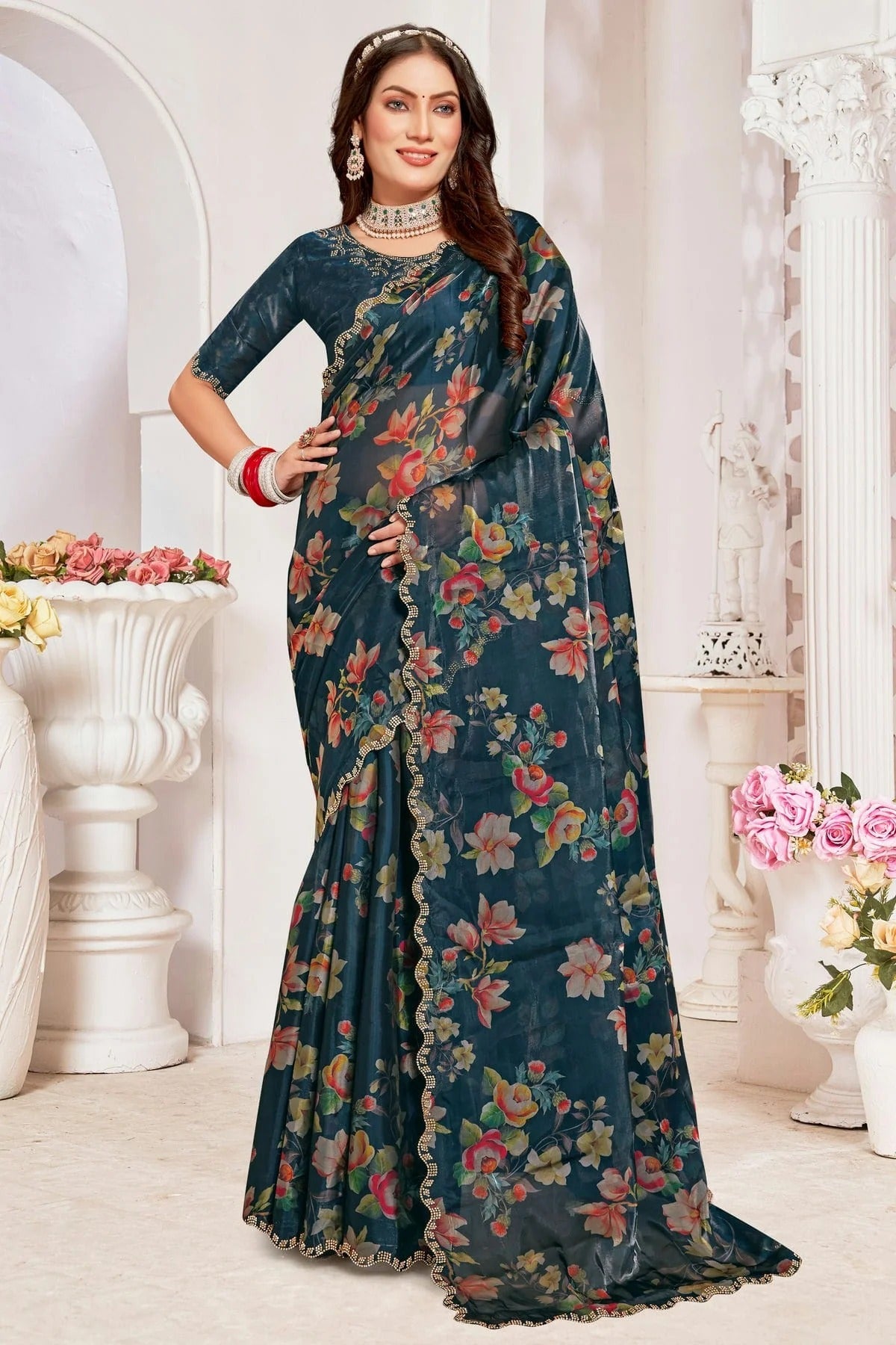Teal Colour Organza Silk Designer Saree SD1121823