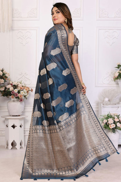 Teal Colour Organza Traditional Saree SD1112714 A