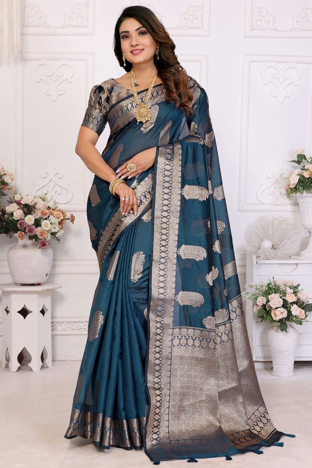 Teal Colour Organza Traditional Saree SD1112714