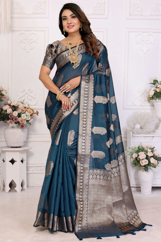 Teal Colour Organza Traditional Saree SD1112714