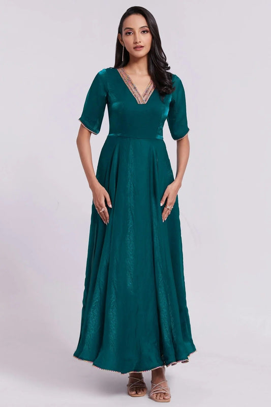 Teal Colour Pure Organza Indo Western Dress TP1080910