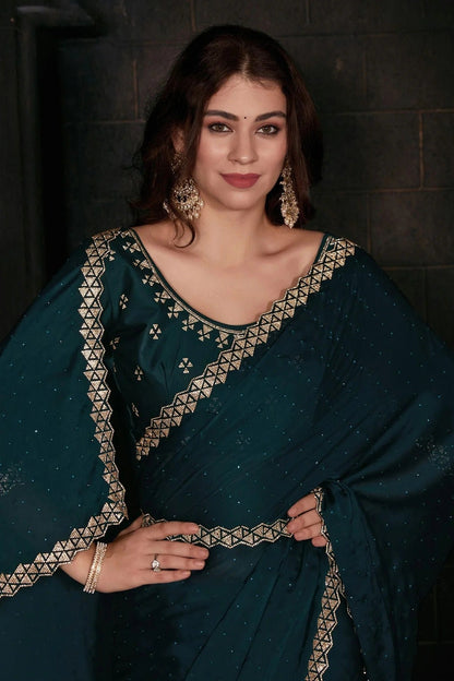 Teal Colour Pure Satin Designer Saree LC1121764 A